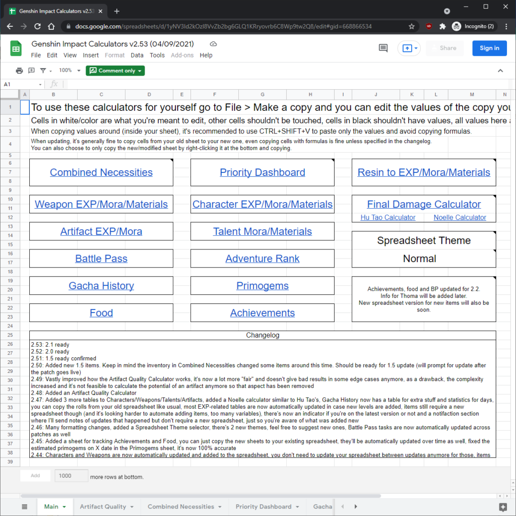 Genshin Impact Calculators GenSheets