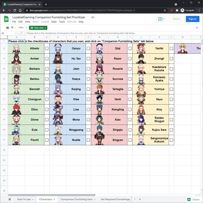 Genshin Impact Companion Furnishing Set Prioritizer GenSheets