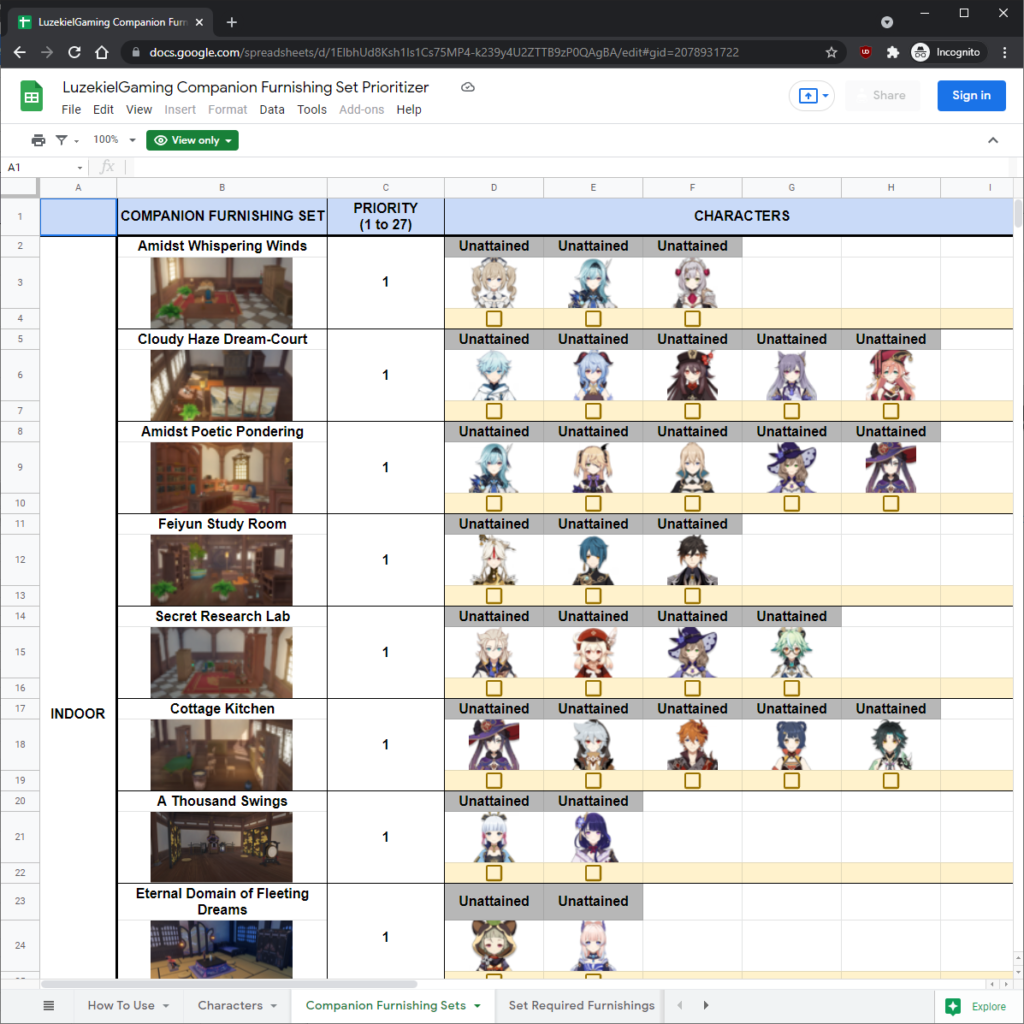 Genshin Impact Companion Furnishing Set Prioritizer GenSheets